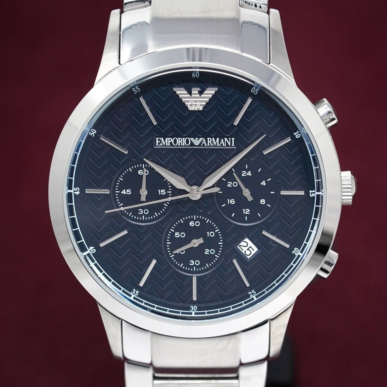 Emporio Armani Renato Chronograph Blue Dial Silver Stainless Steel Watch For Men - AR2486 Watches Emporio Armani   