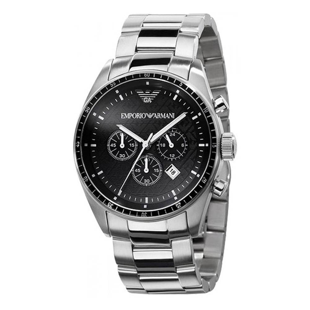 Emporio Armani Sportivo Chronograph Black Dial Silver Stainless Steel Watch For Men - AR0585 Watches Emporio Armani   