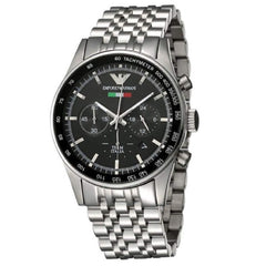 Emporio Armani Team Italia Chronograph Black Dial Silver Stainless Steel Strap Watch For Men - AR5983 Watches Emporio Armani   