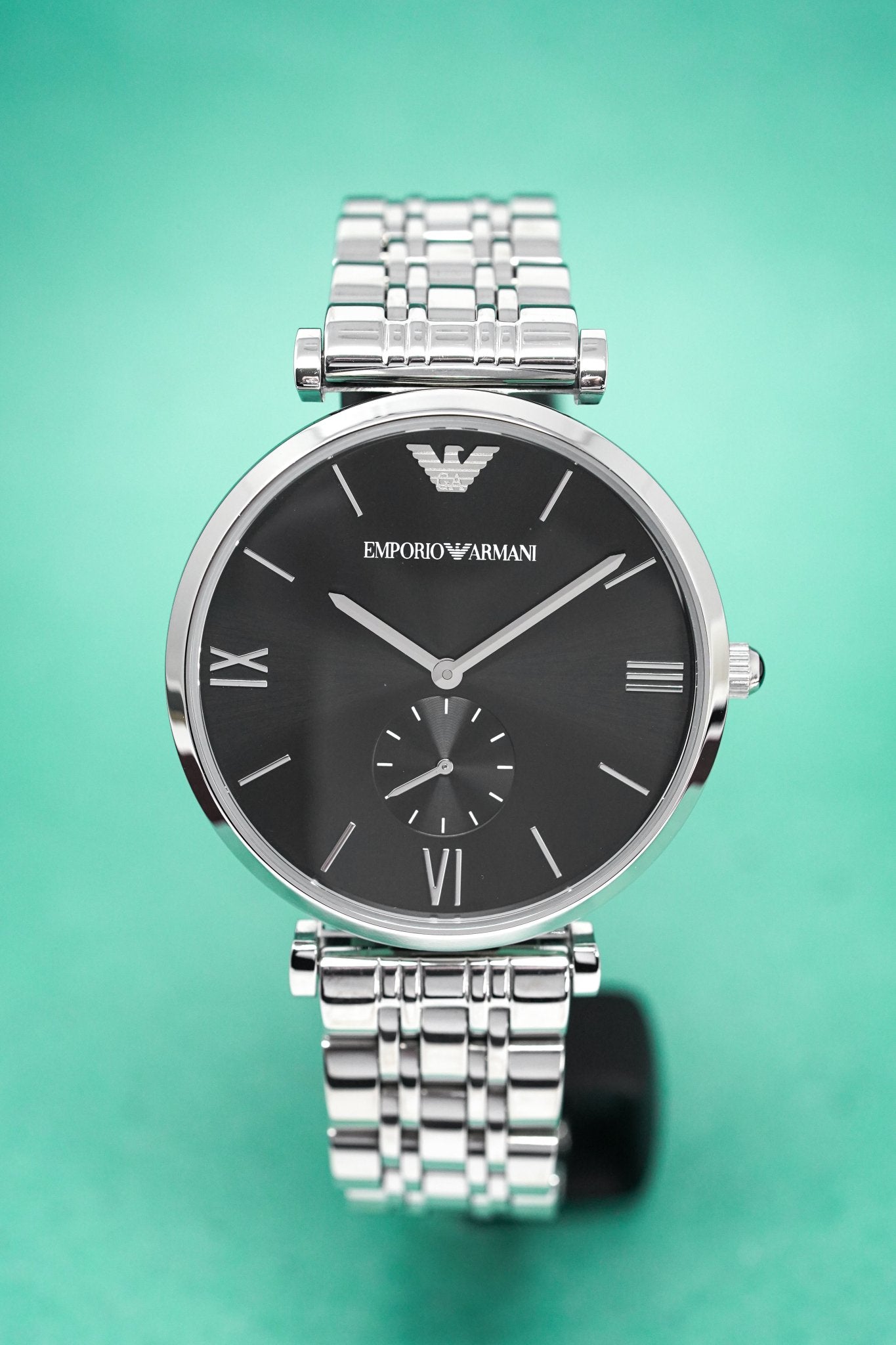 Emporio Armani Retro Black Dial Stainless Steel Watch For Men - AR1676 Watches Emporio Armani   