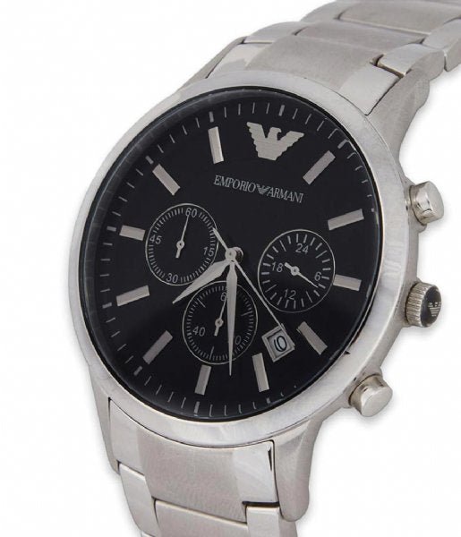 Emporio Armani Classic Chronograph Black Dial Silver Stainless Steel Strap Watch For Men - AR2434 Watches Emporio Armani   