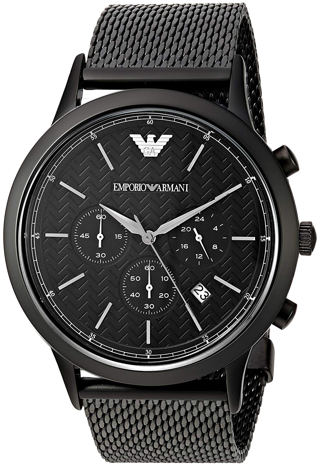 Emporio Armani Renato Chronograph Black Dial Black Mesh Bracelet Watch For Men - AR2498 Watches Emporio Armani   