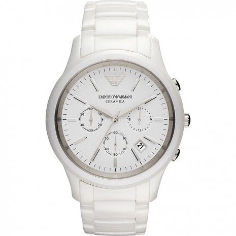 Emporio Armani Luigi Chronograph Ceramic White Dial White Ceramic Strap Watch For Men - AR1499 Watches Emporio Armani   