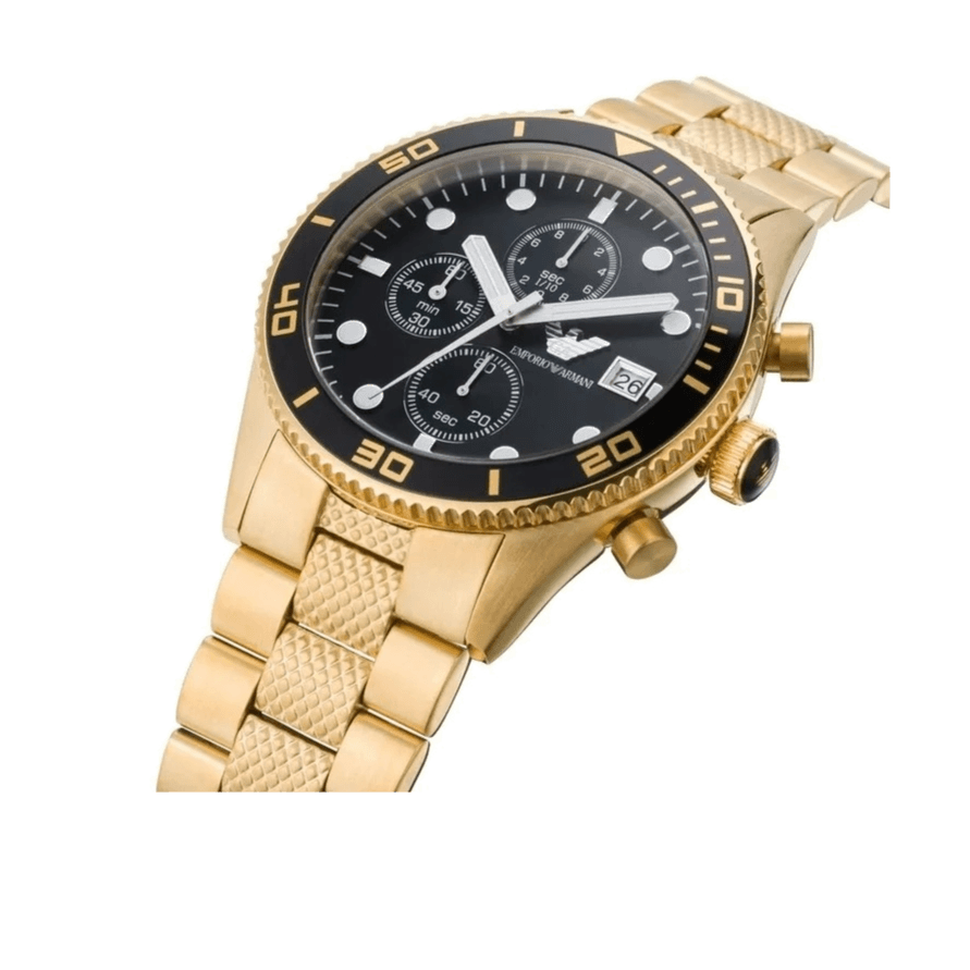 Emporio Armani Chronograph Black Dial Gold Stainless Steel Strap Watch For Men - AR5857 Watches Emporio Armani   