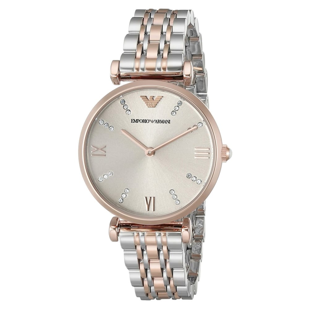 Emporio Armani Gianni T Bar Grey Dial Two Tone Stainless Steel Strap Watch For Women - AR1840 Watches Emporio Armani   