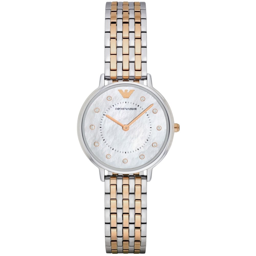 Emporio Armani Gianni T Bar Mother of Pearl Dial Two Tone Stainless Steel Strap Watch For Women - AR2508 Watches Emporio Armani   