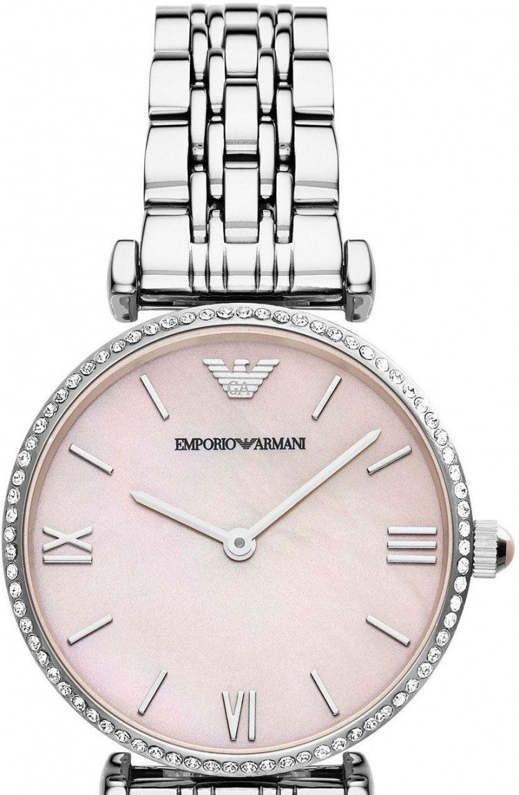 Emporio Armani Gianni T Bar Pink Mother of Pearl Dial Silver Stainless Steel Watch For Women - AR1779 Watches Emporio Armani   