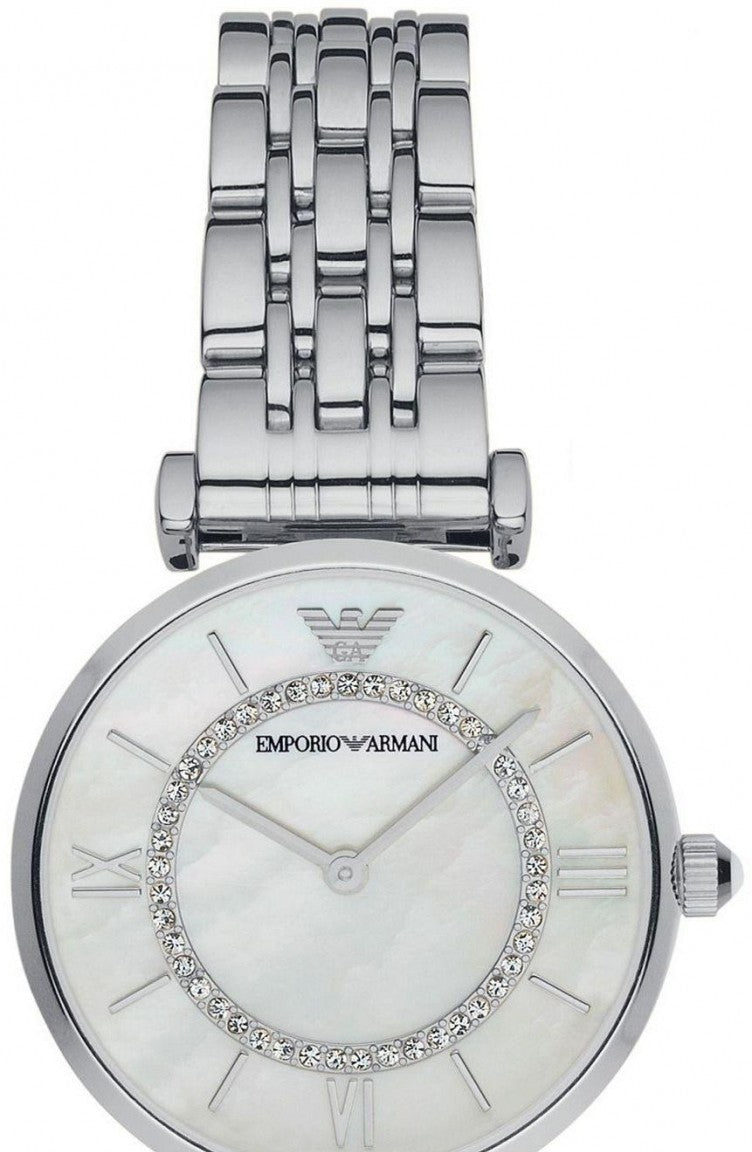 Emporio Armani Gianni T-Bar Mother of Pearl Dial Silver Stainless Steel Watch For Women - AR1908 Watches Emporio Armani   