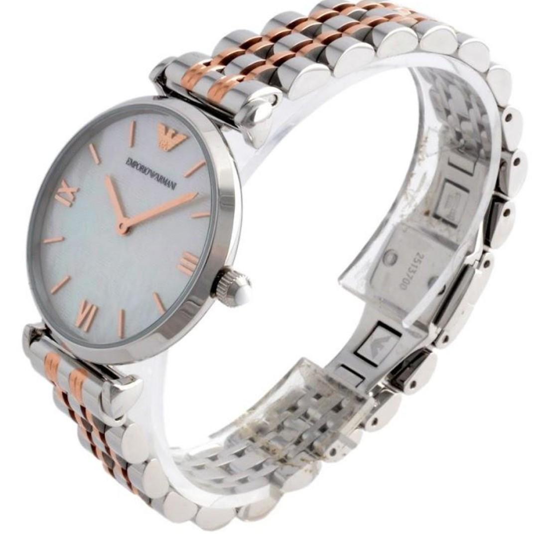 Emporio Armani Gianni T-Bar Mother of Pearl Dial Two Tone Stainless Steel Watch For Women - AR1987 Watches Emporio Armani   