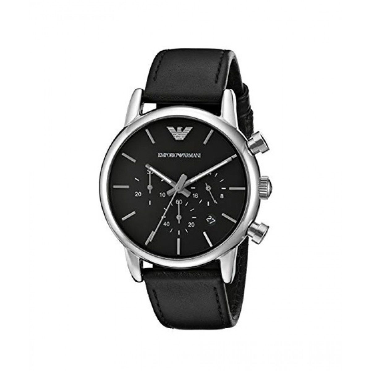 Emporio Armani Classic Chronograph Black Dial Black Leather Strap Watch For Men - AR1733 Watches Emporio Armani   