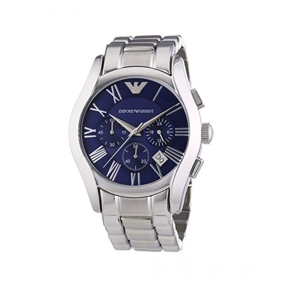 Emporio Armani Classic Blue Dial Silver Stainless Steel Strap Watch For Men - AR1635 Watches Emporio Armani   