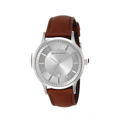 Emporio Armani Renato Silver Dial Brown LeatherStrap Watch For Men - AR2463 Watches Emporio Armani   