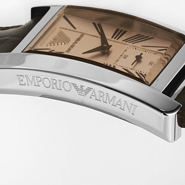 Emporio Armani Classic Beige Dial Brown Leather Strap Watch For Women - AR0155 Watches Emporio Armani   