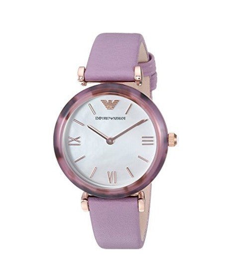 Emporio Armani Gianni Mother of Pearl Dial Purple Leather Strap Watch For Women - AR11003 Watches Emporio Armani   