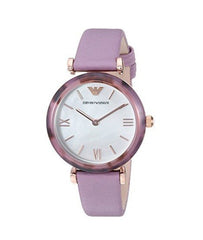 Emporio Armani Gianni Mother of Pearl Dial Purple Leather Strap Watch For Women - AR11003 Watches Emporio Armani   