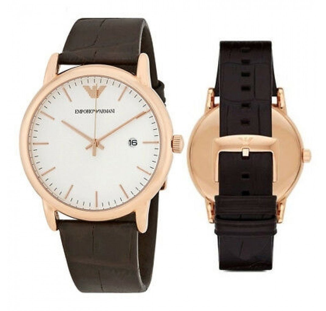 Emporio Armani Luigi White Dial Brown Leather Strap Watch For Men - AR2502 Watches Emporio Armani   