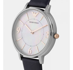 Emporio Armani Kappa White Mother of Pearl Dial Black Leather Strap Watch For Women - AR2509 Watches Emporio Armani   