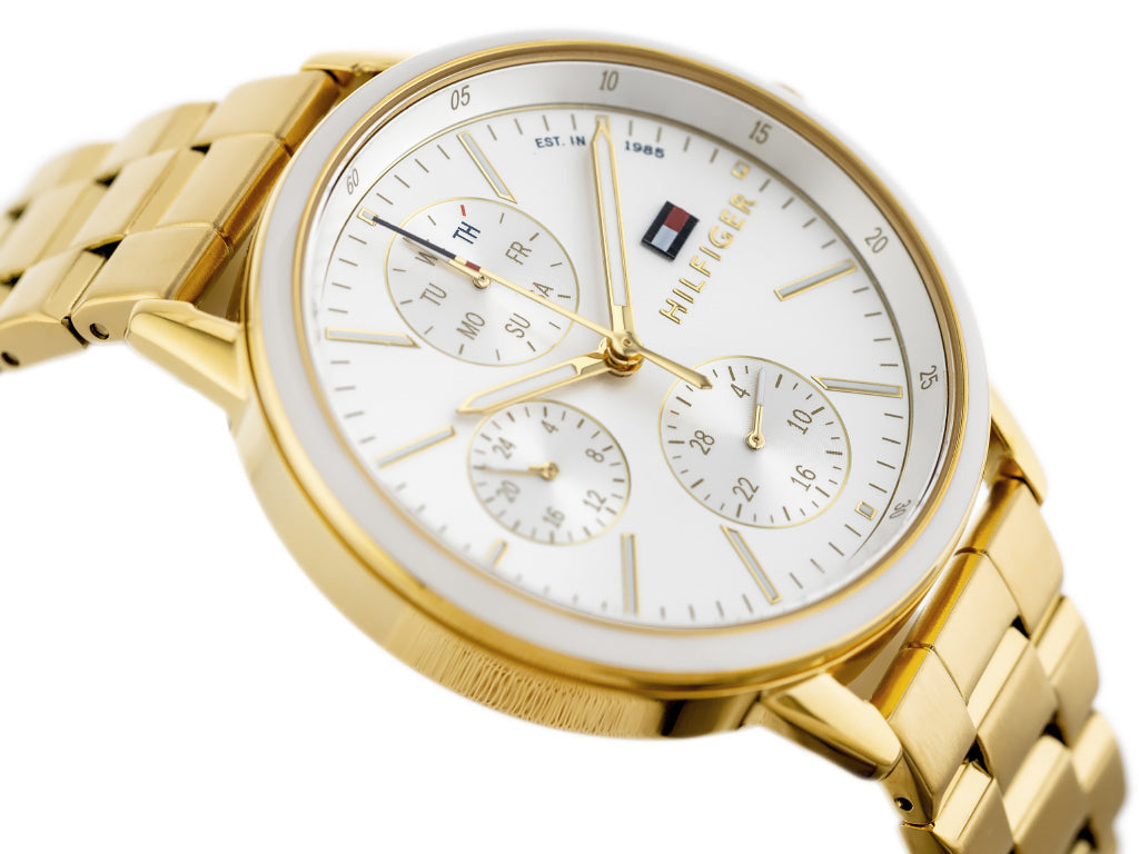 Tommy Hilfiger Carly White Dial Gold Stainless Steel Strap Watch for Women - 1781786 Watches Tommy Hilfiger   