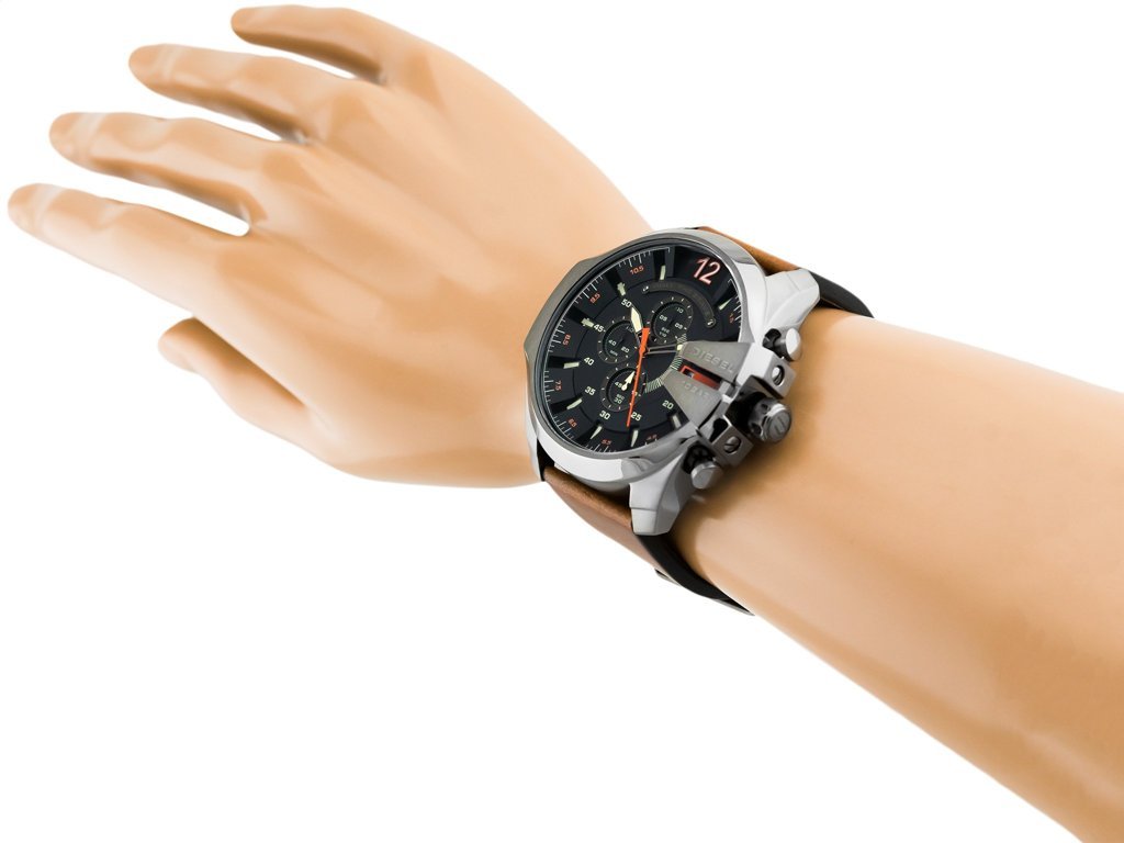 Diesel Mega Chief Quartz Chronograph Brown Leather Watch For Men - DZ4343 Watches Diesel   