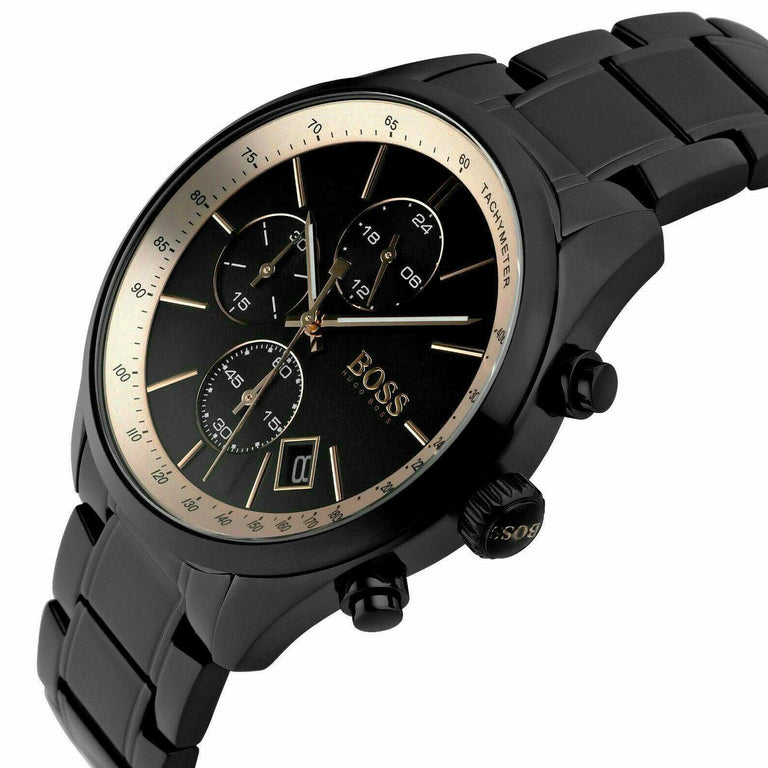 Hugo Boss Grand Prix Black Dial Black Steel Strap Watch for Men - 1513578 Watches Hugo Boss   