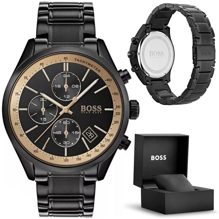 Hugo Boss Grand Prix Black Dial Black Steel Strap Watch for Men - 1513578 Watches Hugo Boss   