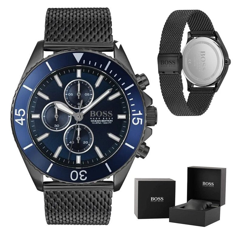 Hugo Boss Ocean Edition Blue Dial Black Mesh Bracelet Watch for Men - 1513702 Watches Hugo Boss   