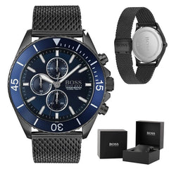 Hugo Boss Ocean Edition Blue Dial Black Mesh Bracelet Watch for Men - 1513702 Watches Hugo Boss   