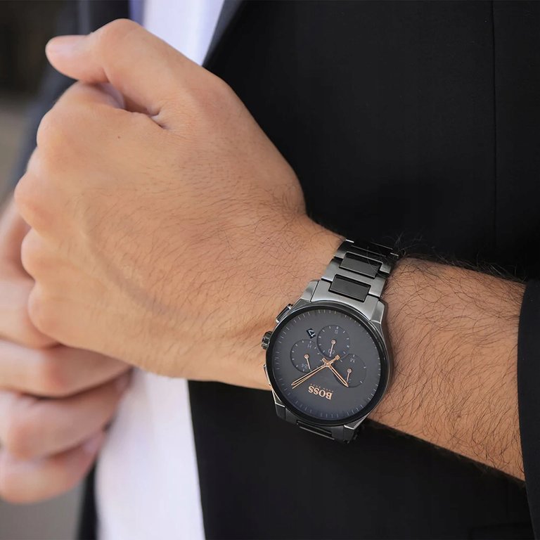 Hugo Boss Peak Black Dial Black Steel Strap Watch for Men - 1513814 Watches Hugo Boss   