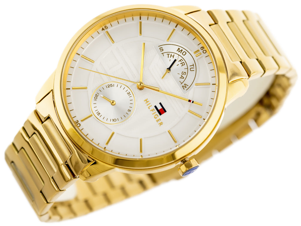 Tommy Hilfiger Hunter White Dial Gold Stainless Steel Strap Watch for Men - 1791609 Watches Tommy Hilfiger   