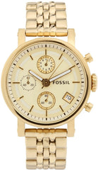 Fossil Boyfriend Chronograph Gold Dial Gold Steel Strap Watch for Women - ES2197 Watches Fossil   