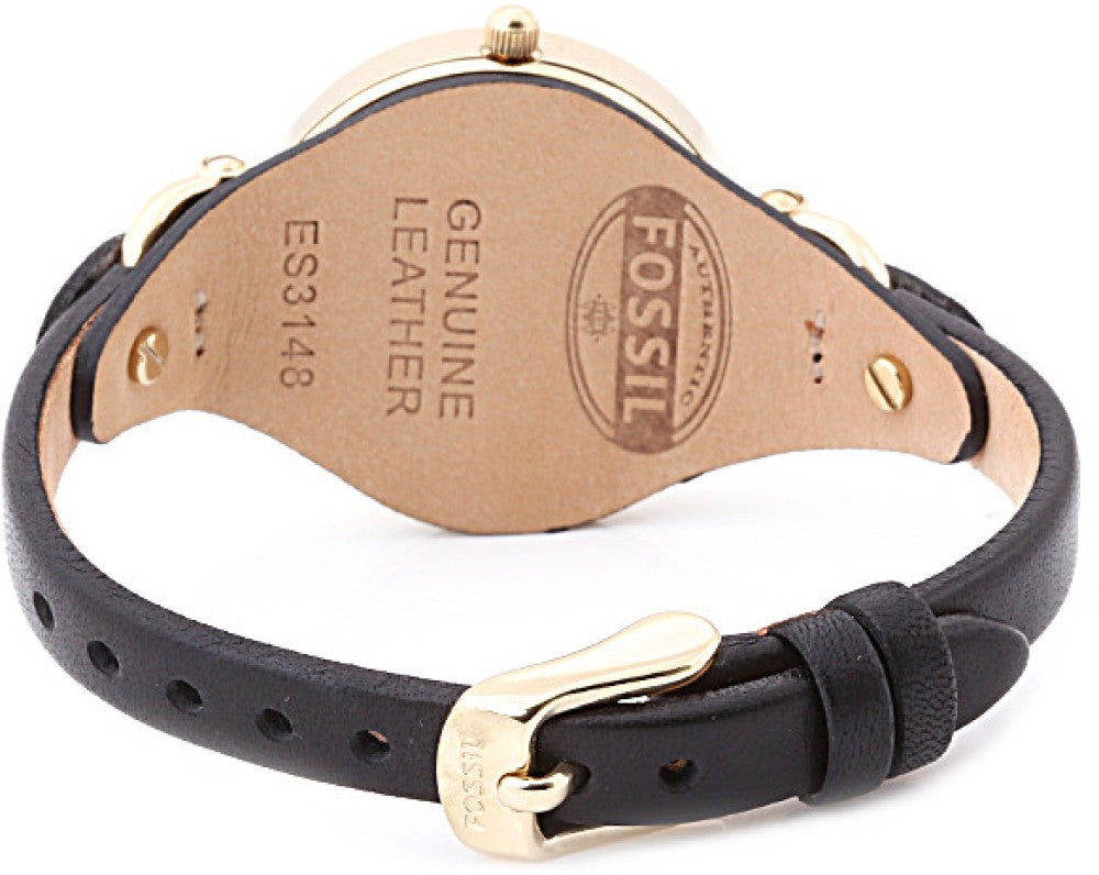 Fossil Georgia Black Dial Black Leather Strap Watch for Women - ES3148 Watches Fossil   