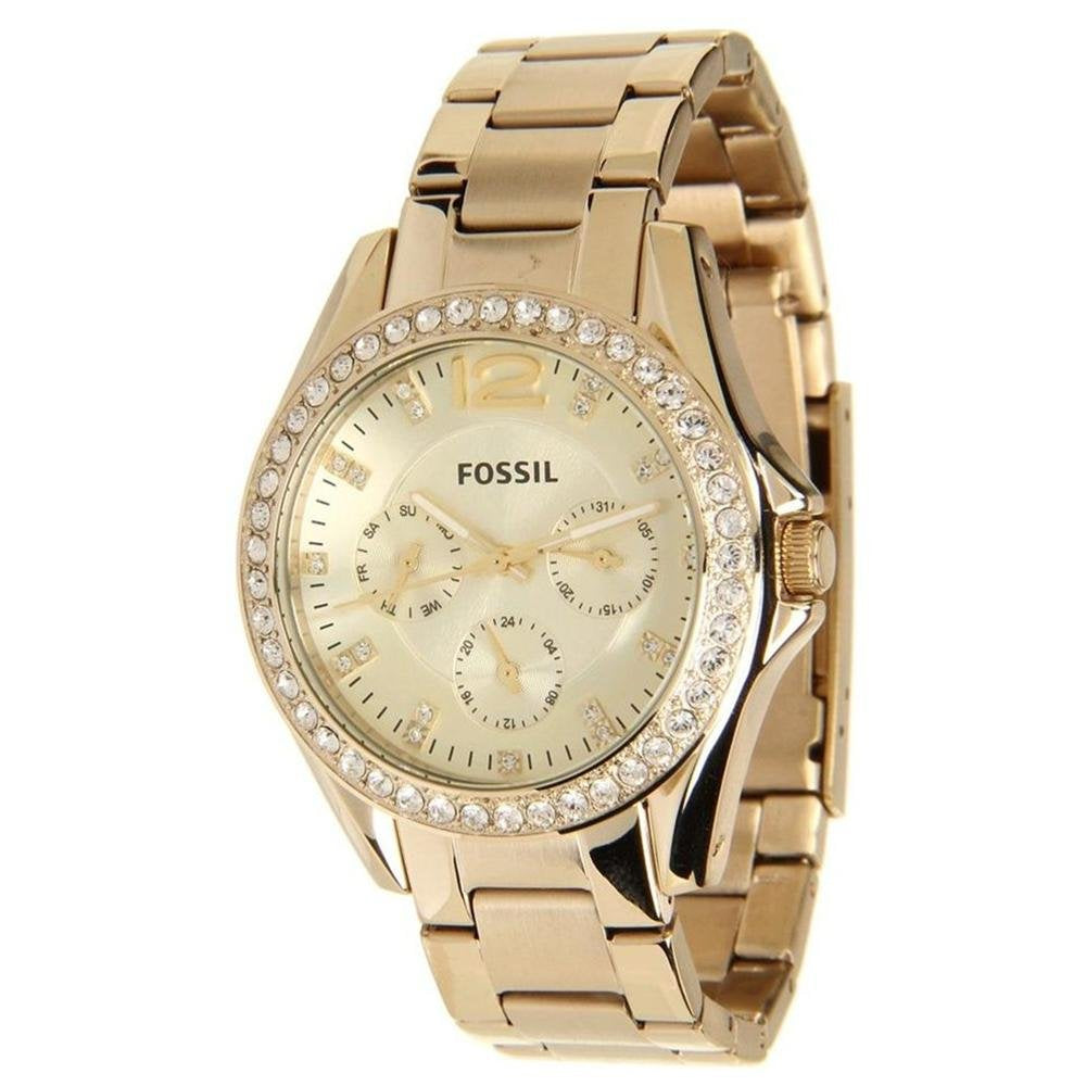 Fossil Riley Gold Dial Gold Steel Strap Watch for Women - ES3203 Watches Fossil   