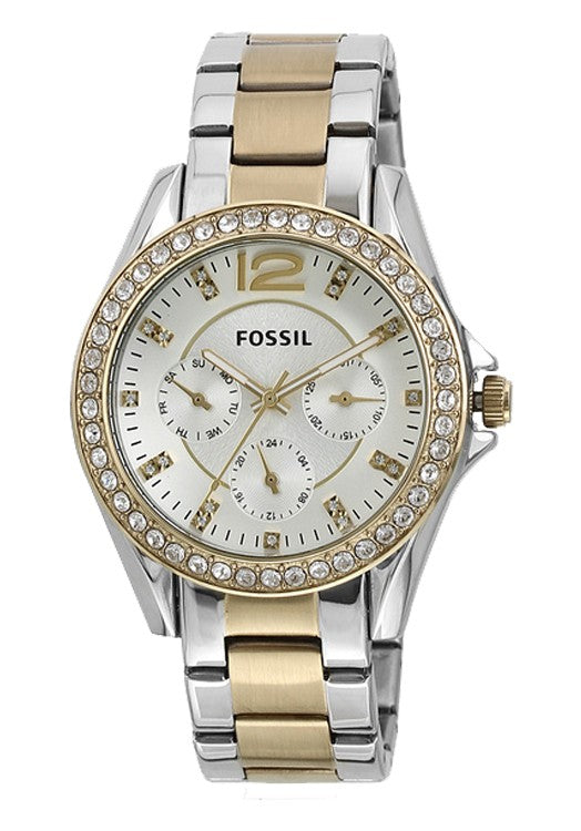 Fossil Riley White Dial Two Tone Steel Strap Watch for Women - ES3204 Watches Fossil   