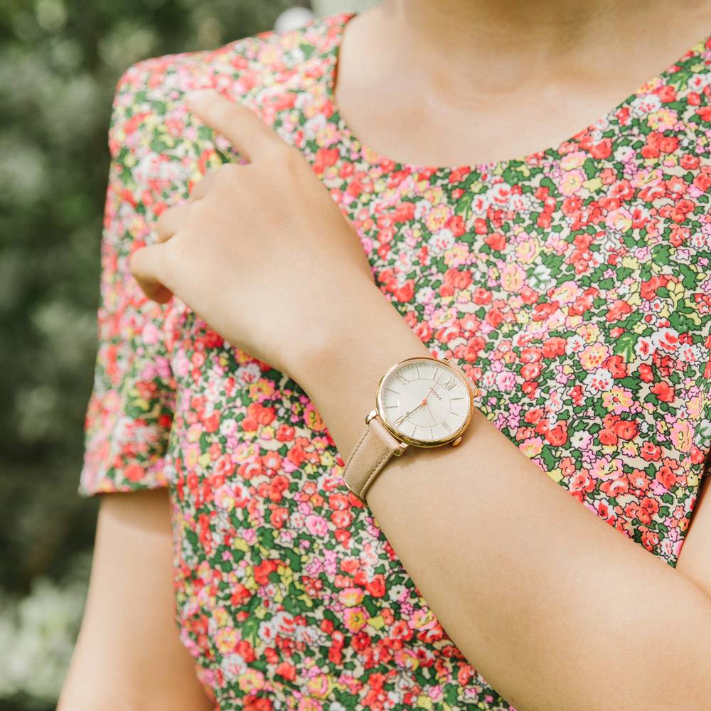 Fossil Jacqueline White Dial Sand Leather Strap Watch for Women - ES3487 Watches Fossil   