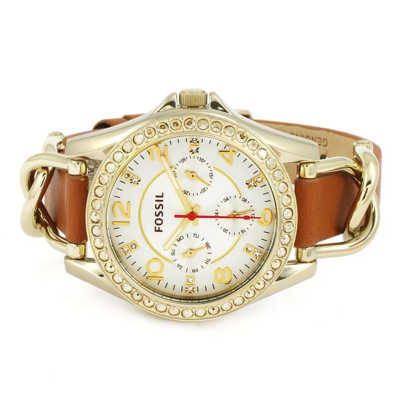 Fossil Riley Multifunction White Dial Orange Leather Strap Watch for Women - ES3723 Watches Fossil   