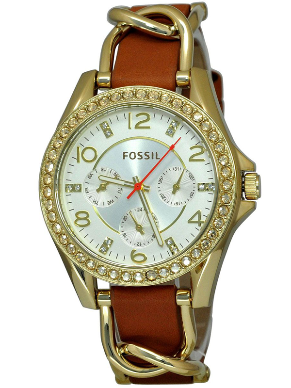 Fossil Riley Multifunction White Dial Orange Leather Strap Watch for Women - ES3723 Watches Fossil   