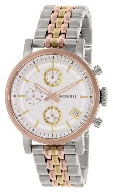 Fossil Boyfriend Chronograph White Dial Two Tone Steel Strap Watch for Women - ES3840 Watches Fossil   