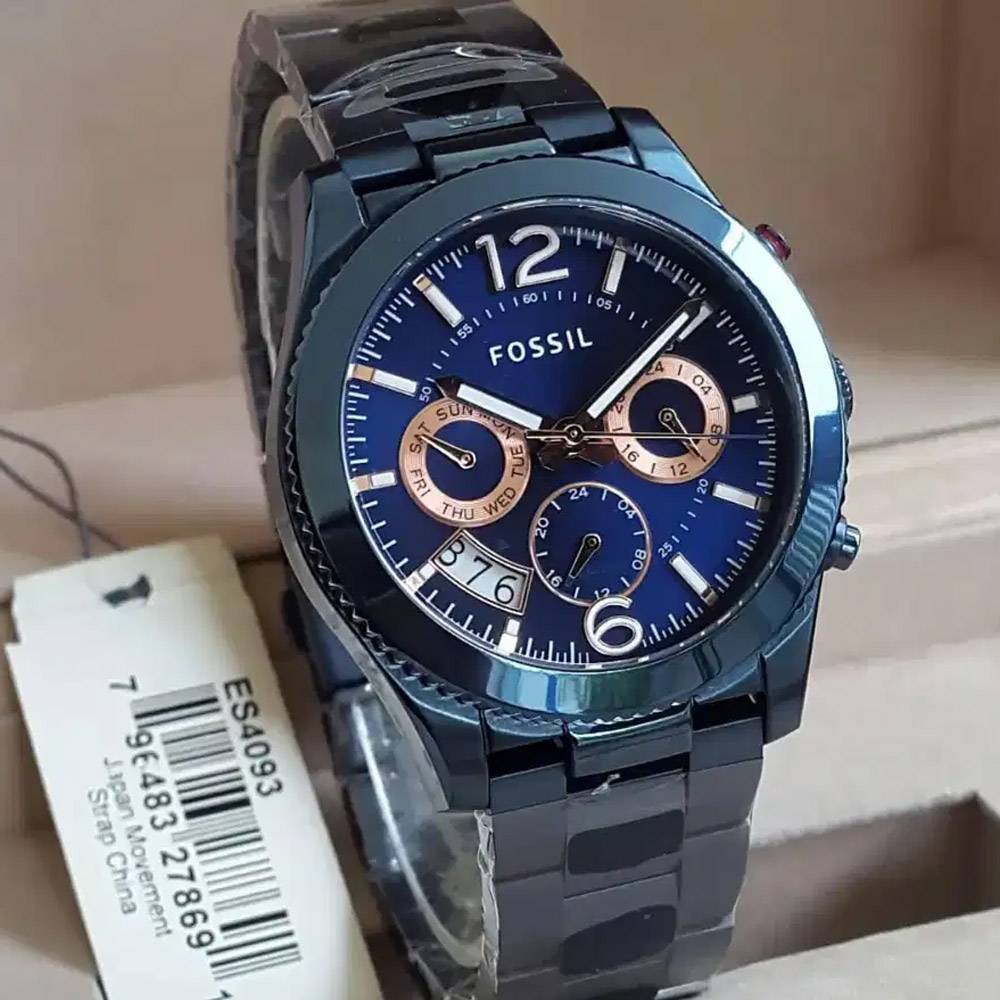 Fossil Perfect Boyfriend Multifunction Blue Dial Blue Steel Strap Watch for Women - ES4093 Watches Fossil   