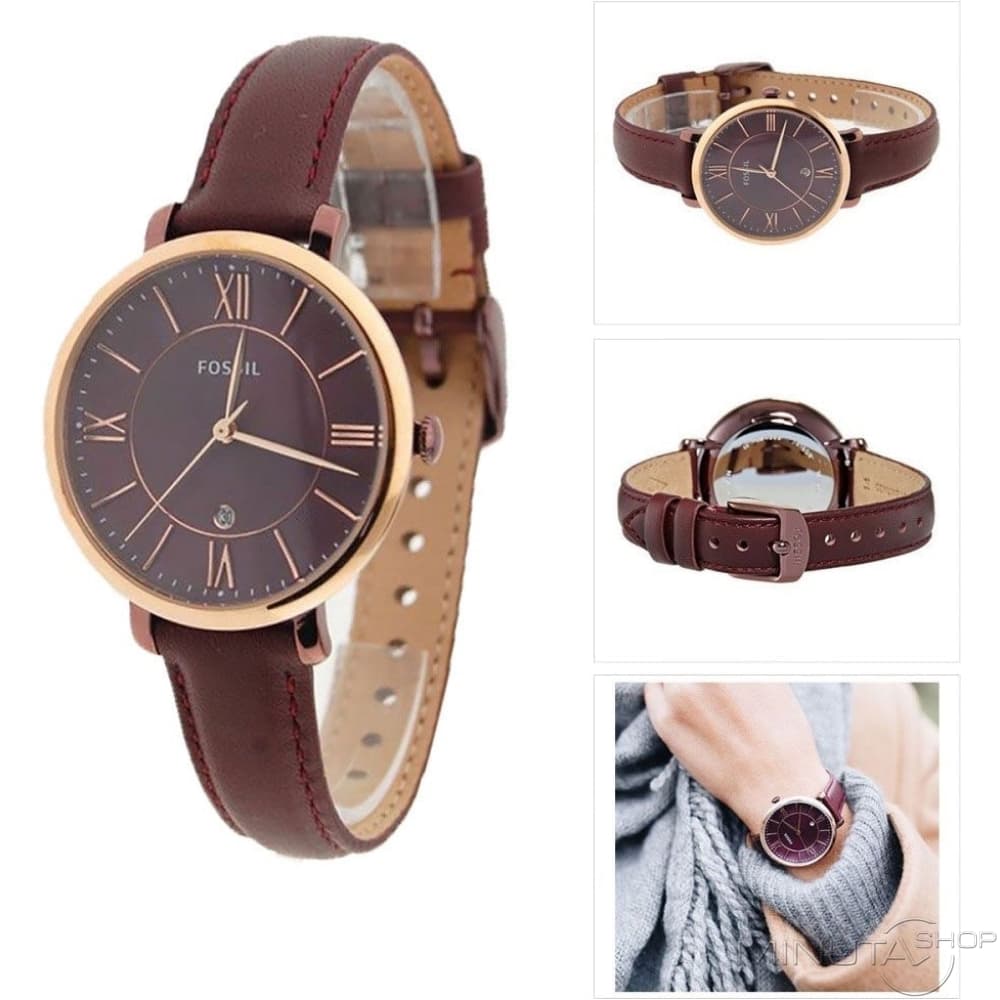 Fossil Jacqueline Burgundy Dial Burgundy Leather Strap Watch for Women  - ES4099 Watches Fossil   