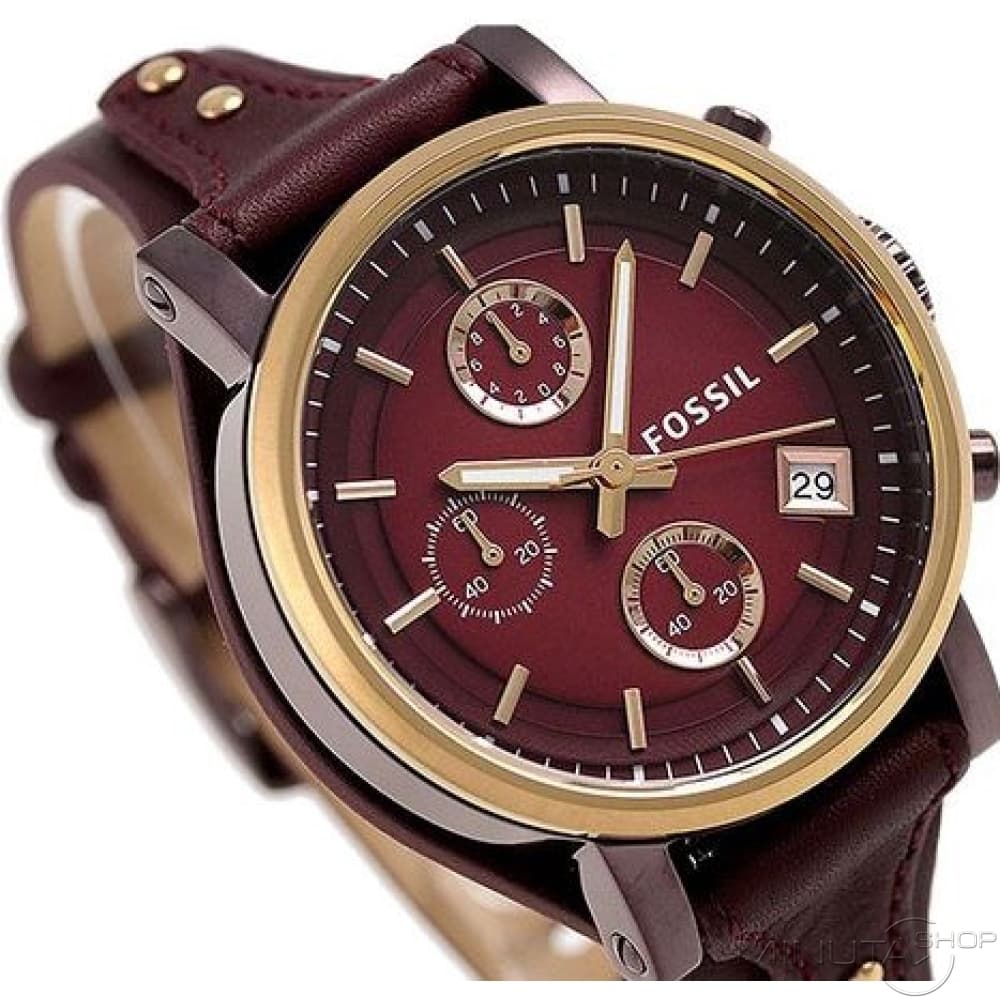 Fossil Original Boyfriend Sport Chronograph Maroon Dial Maroon Leather Strap Watch for Women - ES4114 Watches Fossil   