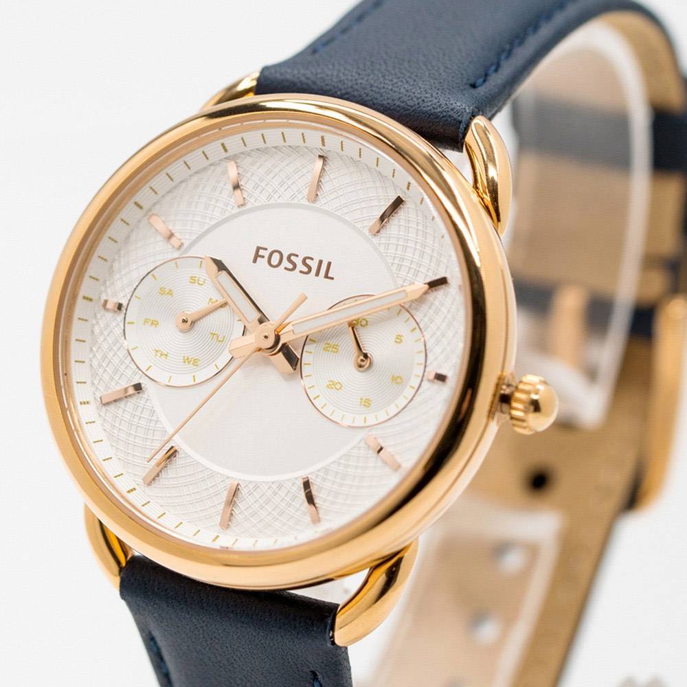 Fossil Tailor White Dial Blue Leather Strap Watch for Women - ES4260 Watches Fossil   