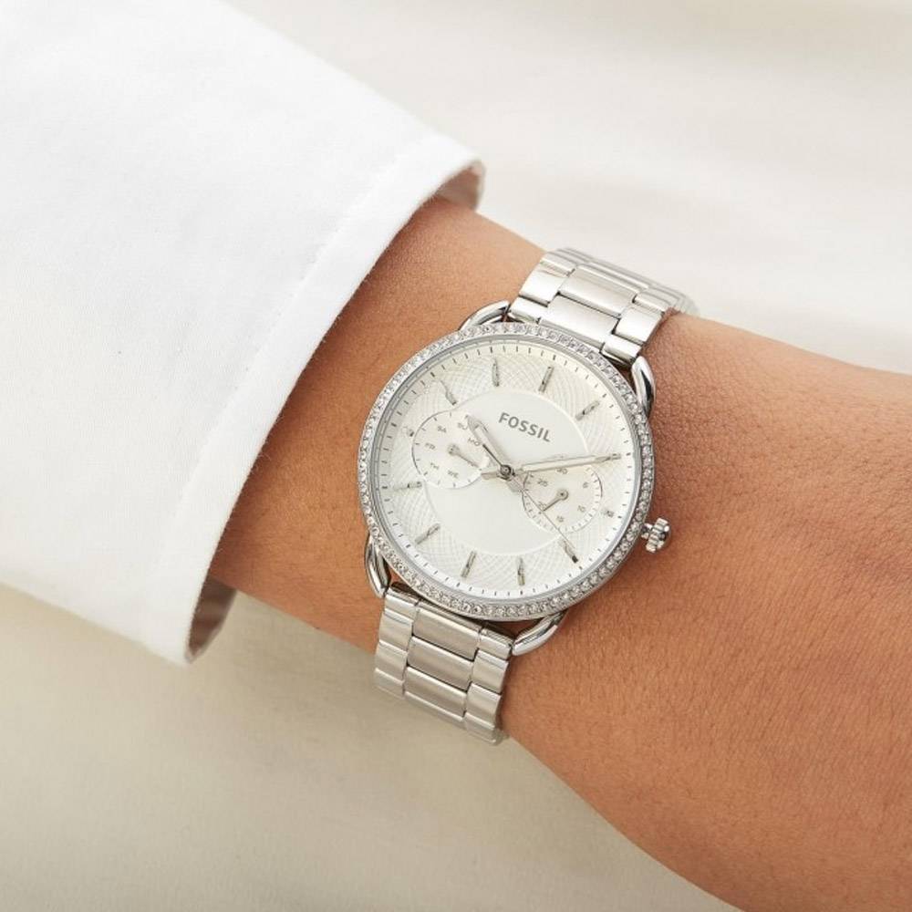 Fossil Tailor White Dial Silver Stainless Steel Strap Watch for Women - ES4262 Watches Fossil   