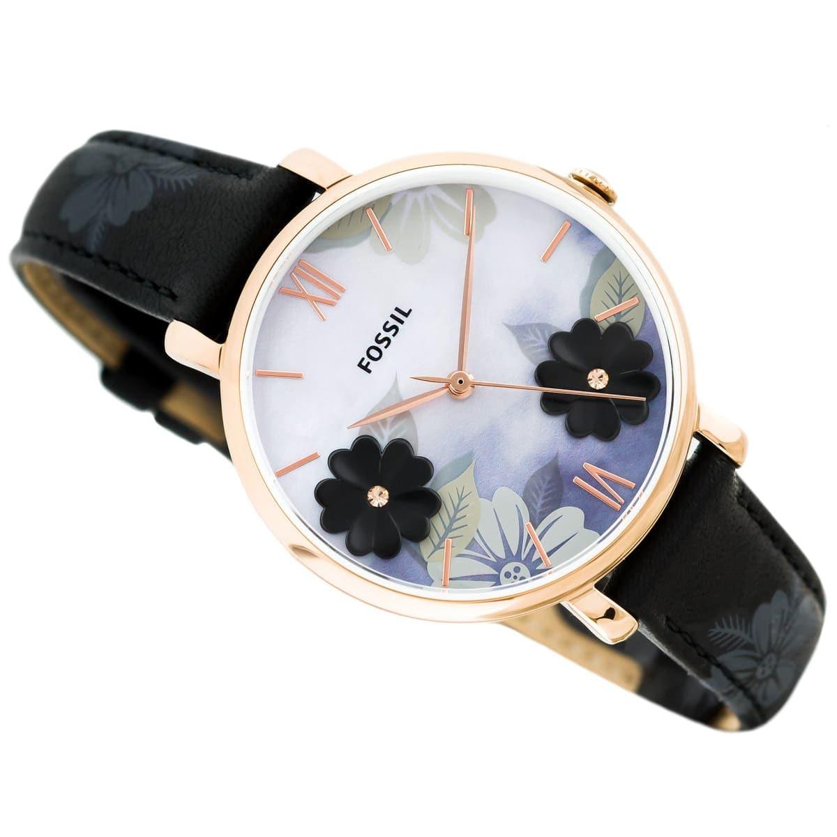 Fossil Jacqueline Mother of Pearl Dial Black Leather Strap Watch for Women - ES4535 Watches Fossil   