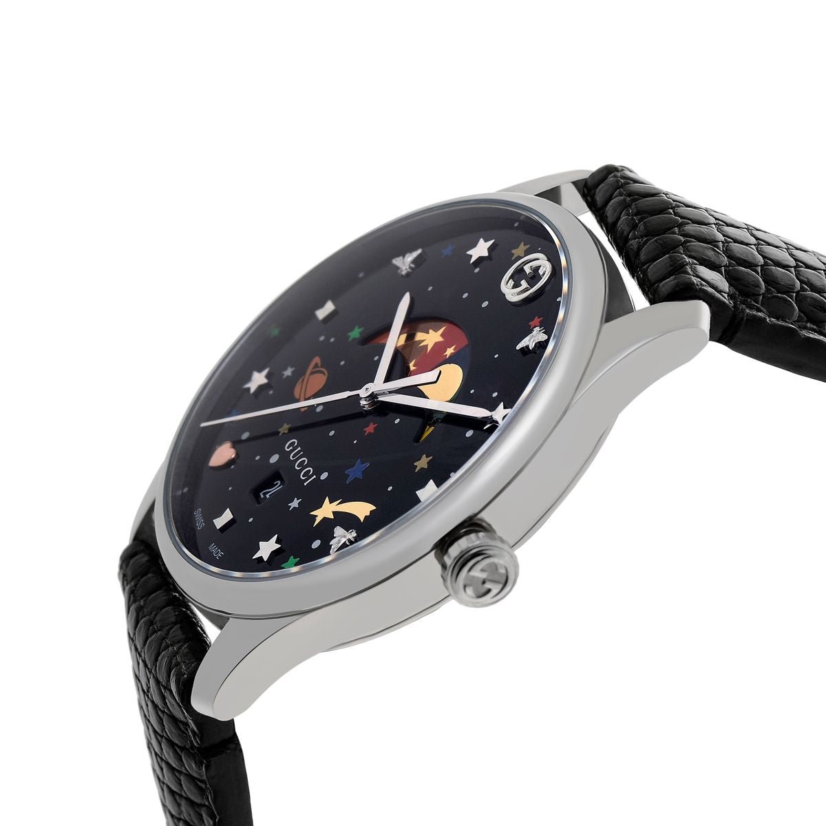 Gucci G-Timeless Moonphase Black Dial Black Leather Strap Watch For Men - YA1264045 Watches Gucci   