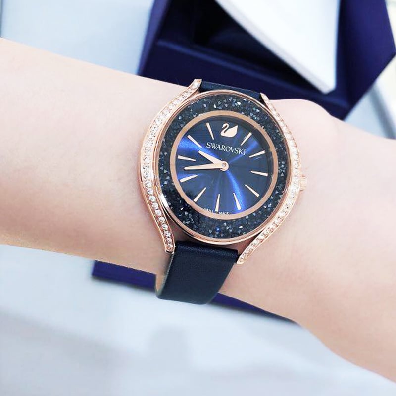 Swarovski Crystalline Aura Blue Dial Blue Leather Strap Watch for Women - 5519447 Watches Swarovski   