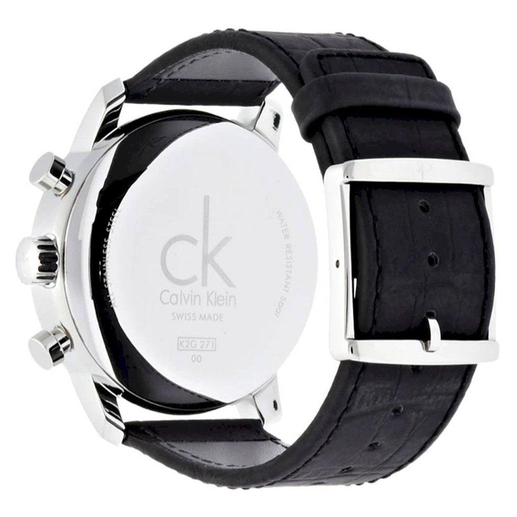 Calvin Klein City Chronograph Silver Dial Black Leather Strap Watch for Men - K2G271C6 Watches Calvin Klein   