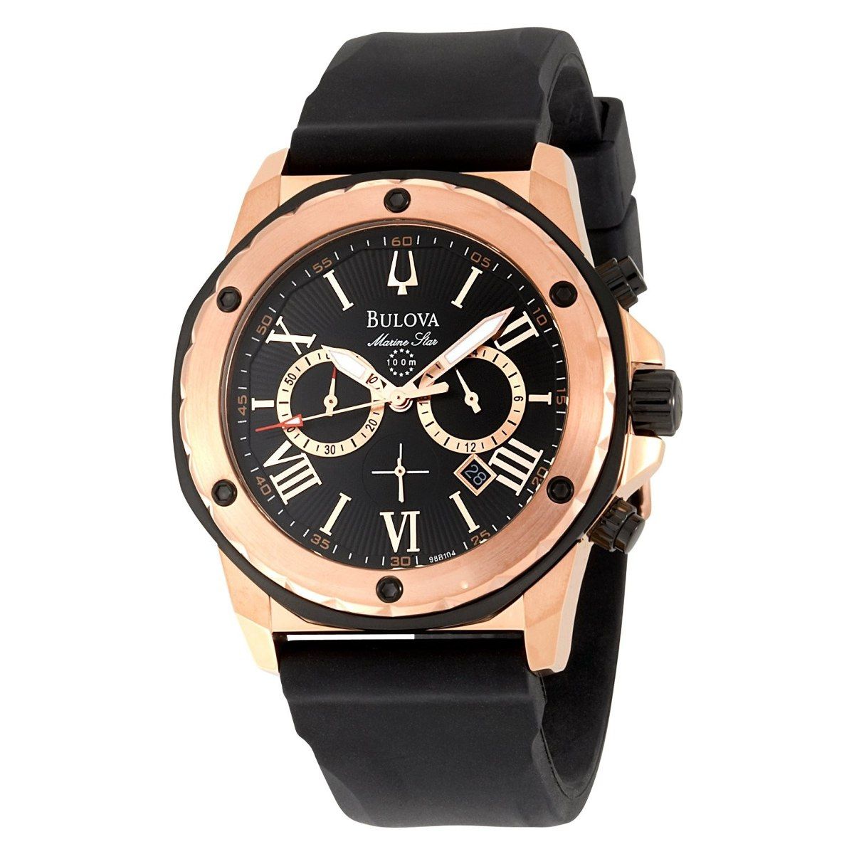 Bulova Marine Star Chronograph Black Dial Black Leather Strap Watch for Men - 98B104 Watches Bulova   