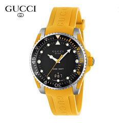 Gucci Dive Black Dial Yellow Rubber Strap Watch For Men - YA136319 Watches Gucci   