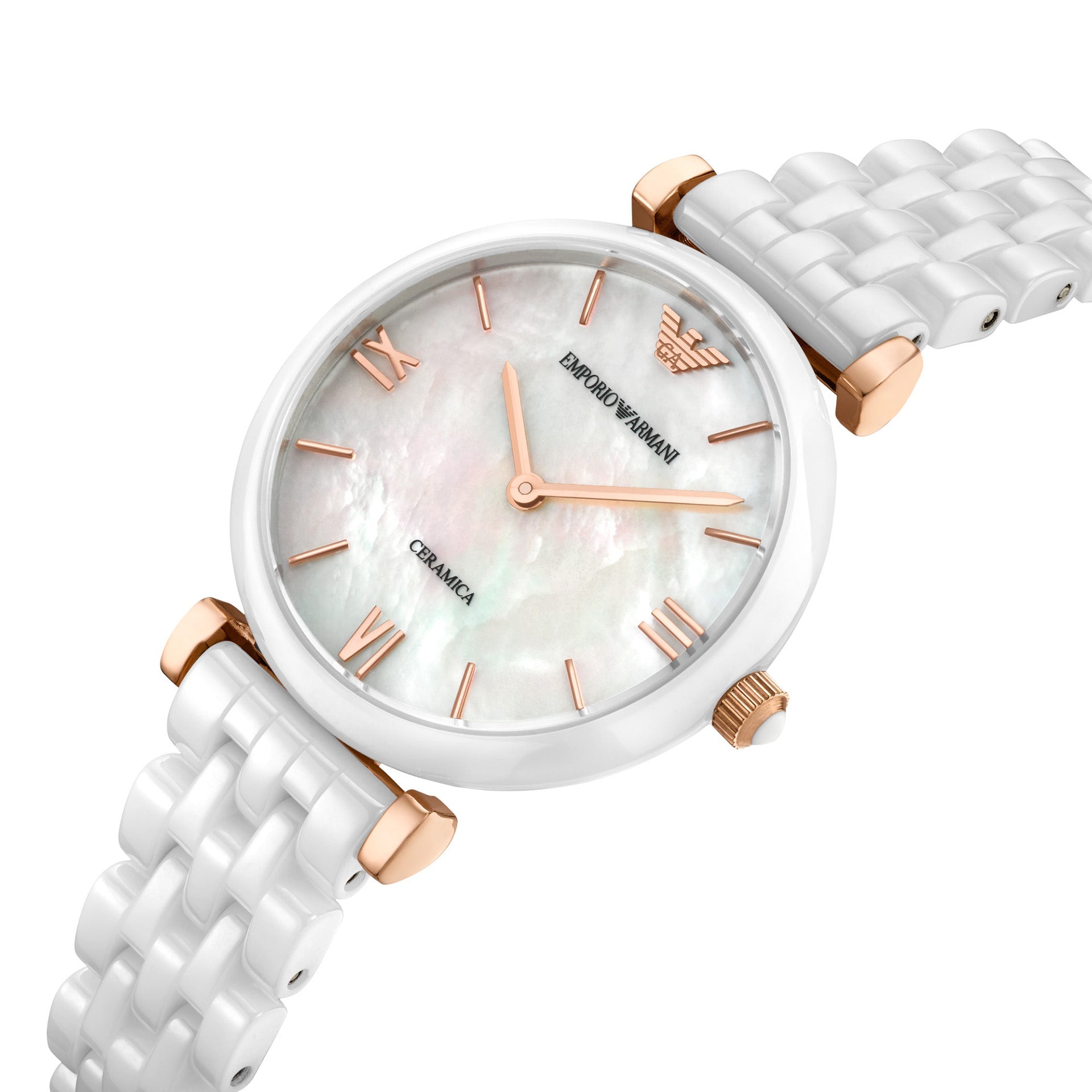 Emporio Armani Ceramica Mother of Pearl Dial White Ceramic Strap Watch For Women - AR1486 Watches Emporio Armani   