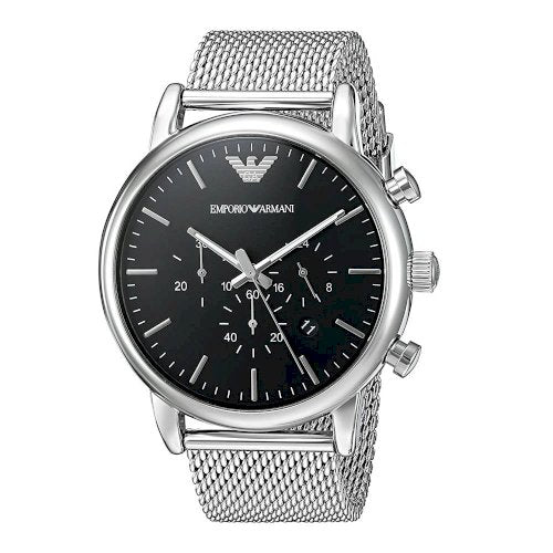 Emporio Armani Luigi Black Dial Silver Mesh Bracelet Watch For Men - AR8032 Watches Emporio Armani   